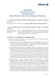 Ogłoszenie z dnia 30.05.2012 roku o zmianach statutu Allianz
