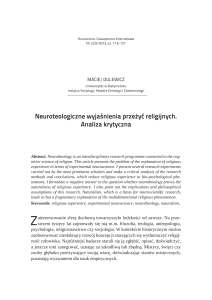 Neuroteologiczne wyjaśnienia przeżyć religijnych. Analiza krytyczna