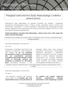 Newsletter – styczeń 2015 r. Orzecznictwo SN z zakresu prawa pracy