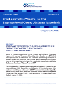 Brexit a przyszłość Wspólnej Polityki Bezpieczeństwa i Obrony UE