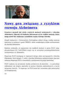 Nowy gen związany z ryzykiem rozwoju Alzheimera