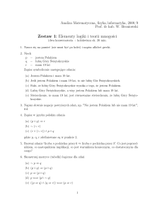 Zestaw 1: Elementy logiki i teorii mnogości