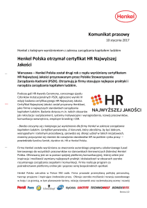 Henkel Polska otrzymał certyfikat HR Najwyższej Jakości