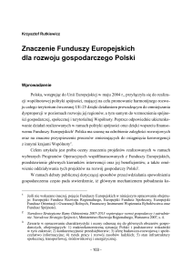 Znaczenie Funduszy Europejskich dla rozwoju gospodarczego Polski