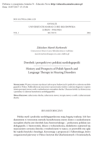 Dorobek i perspektywy polskiej surdologopedii History and