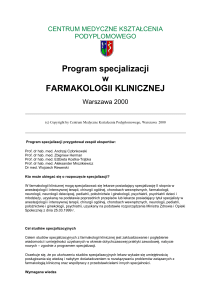 Program specjalizacji w FARMAKOLOGII KLINICZNEJ
