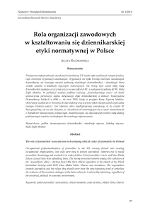 Agata Raczkowska, Rola organizacji zawodowych w kształtowaniu