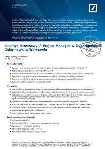 Analityk Biznesowy / Project Manager w