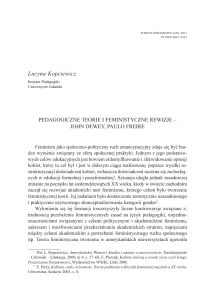 Pedagogiczne teorie i feministyczne rewizje – John Dewey, Paulo