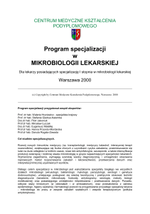 Program specjalizacji w MIKROBIOLOGII LEKARSKIEJ