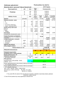 Kalkulacja opłacalności lipiec 2010 Kukurydza na ziarno