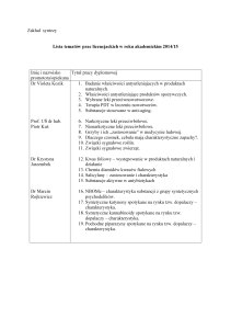 Zakład syntezy Lista tematów prac licencjackich w roku