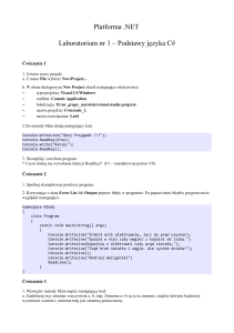 Platforma .NET Laboratorium nr 1 – Podstawy języka C#