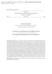 Uczenie się a mechanizmy neuroplastyczności Learning and