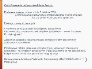 Funkcjonowanie Rad pracowników w Polsce - Prezentacja