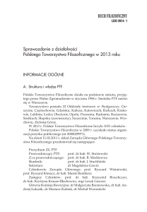 Sprawozdanie z działalności Polskiego Towarzystwa Filozoficznego