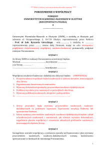 porozumienie o współpracy - Uniwersytet Warmińsko