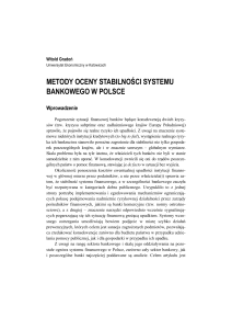 metody oceny stabilności systemu bankowego w polsce