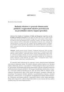 Badania tekstowe w procesie tłumaczenia polskich i węgierskich