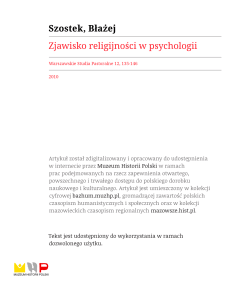 Zjawisko religijności w psychologii / Błażej Szostek.