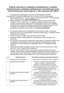 Kryteria rekrutacji do oddziałów przedszkolnych i punktów
