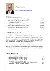 Curriculum Vitae Anna Pawlina - Uniwersytet Ekonomiczny w