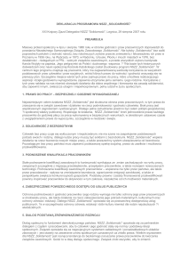 Deklaracja Programowa NSZZ - NSZZ Solidarność Kozienice