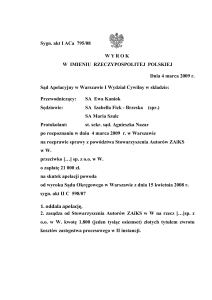 Sygn. akt I ACa 795/08 - Sąd Apelacyjny w Warszawie