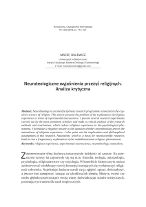Maciej Dulewicz Neuroteologiczne wyjaśnienia przeżyć religijnych