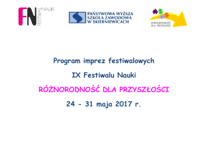 Program imprez festiwalowych IX Festiwalu Nauki