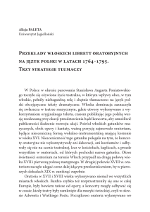 Przekłady włoskich librett oratoryjnych na język polski w latach 1764