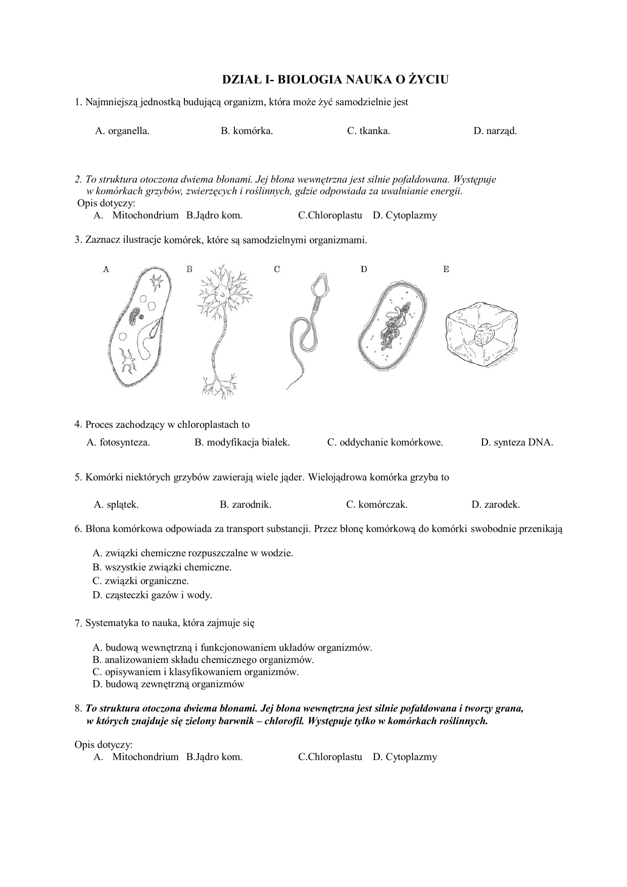 Quiz Biologia Klasa 5 Dział 2 Biologia Klasa 5 Testy Online - Margaret Wiegel