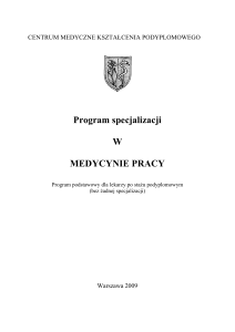 Program specjalizacji W MEDYCYNIE PRACY