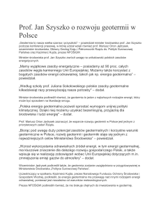 Prof. Jan Szyszko o rozwoju geotermii w Polsce
