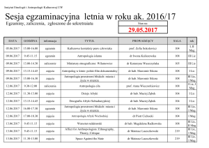 Sesja egzaminacyjna letnia w roku ak. 2016/17