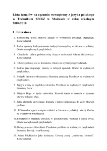 Lista tematów na egzamin wewnętrzny z języka polskiego w