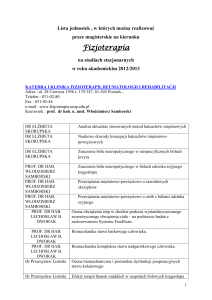 Lista jednostek i potencjalnych Promotorów dla kierunku Fizjoterapia