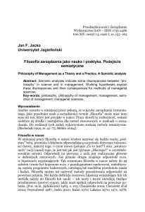 Jan F. Jacko Uniwersytet Jagielloński Filozofia zarządzania jako