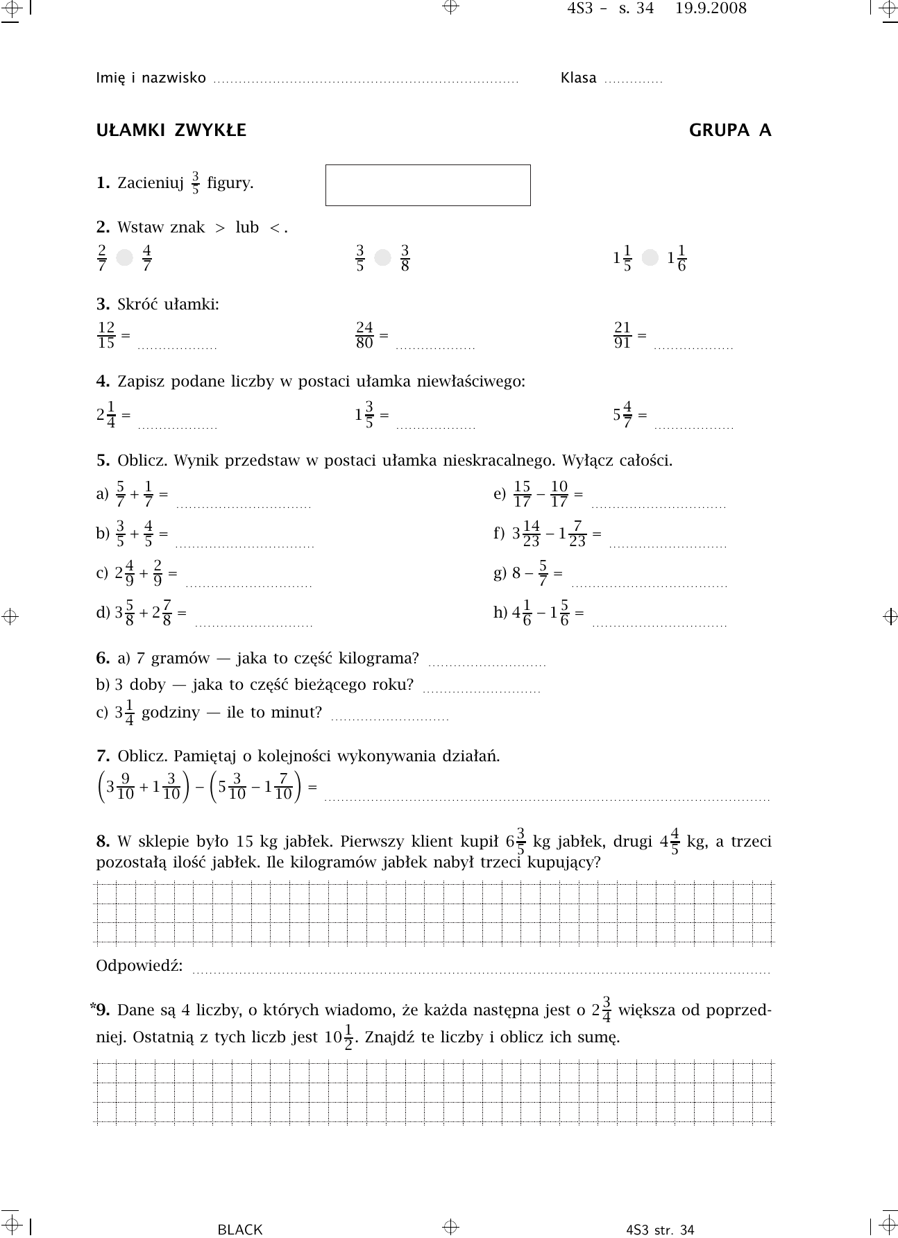 Ułamki Zwykłe Klasa 5 Zadania Sprawdzian Z Matematyki Klasa 5 Ułamki Zwykłe Odpowiedzi - Mądry