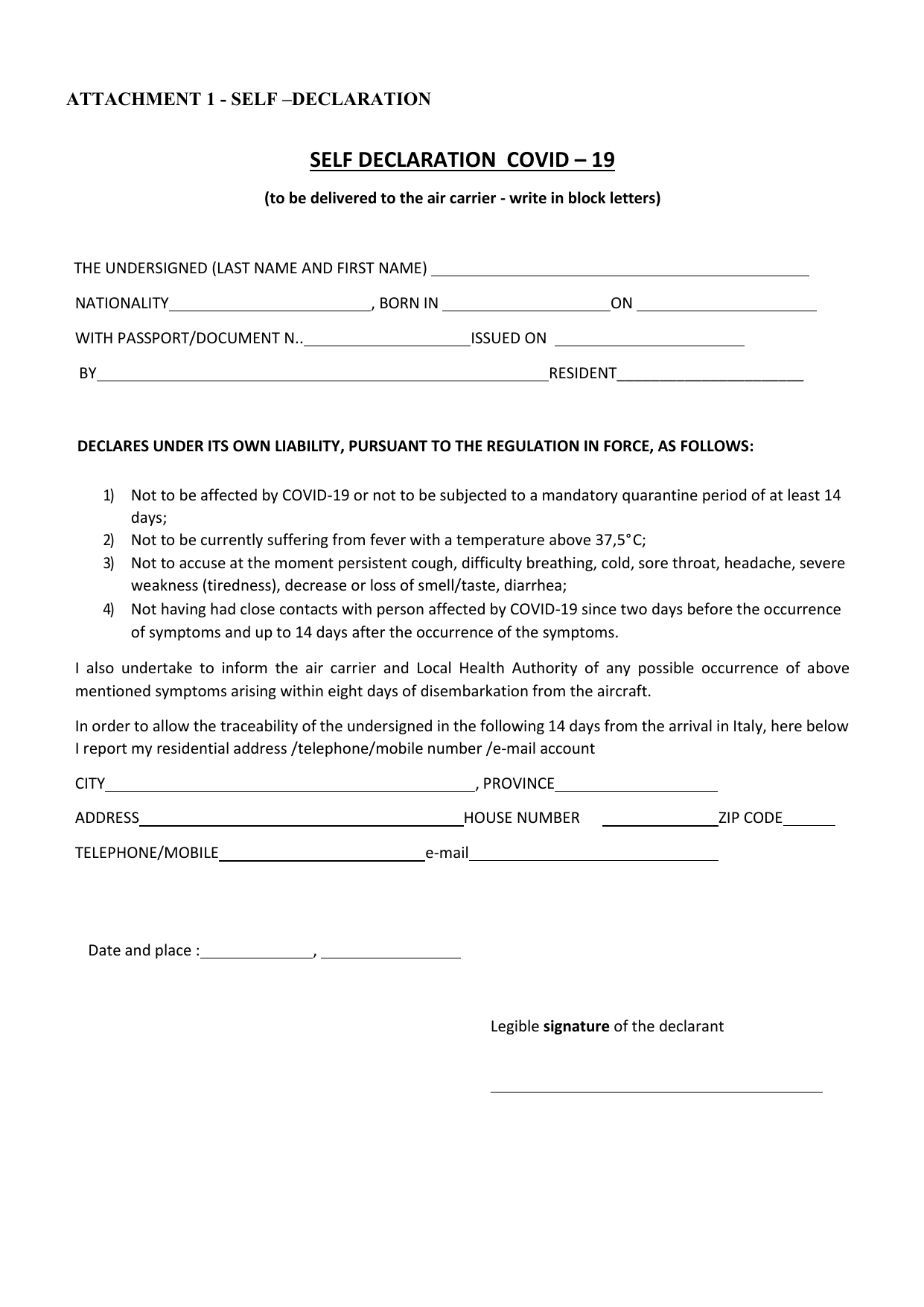 emirates self declaration form