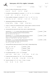 klasa 8c,e - karta pracy - wyrażenia algebraiczne i równania