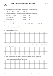 Praca klasowa - wyrażenia algebraiczne i równania