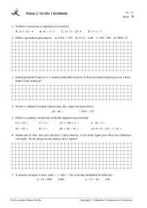 Matematyka, Klasa 5, Liczby i działania - Zestaw zadań